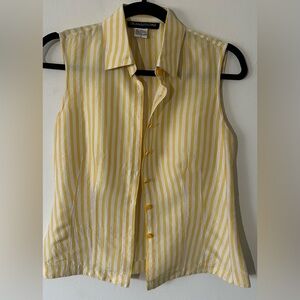 100% Silk Yellow and White Striped Sleeveless Blouse